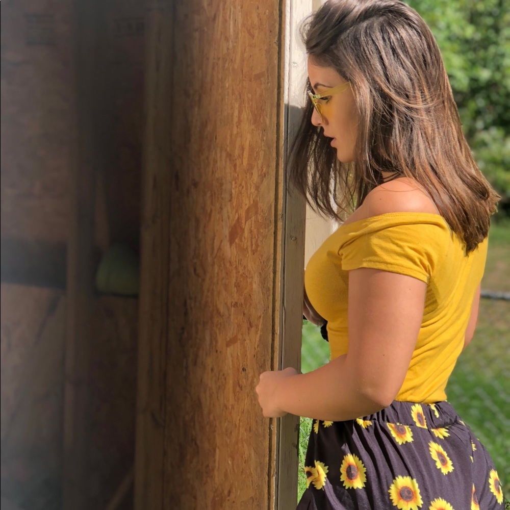 Yellow off the shoulder shirt